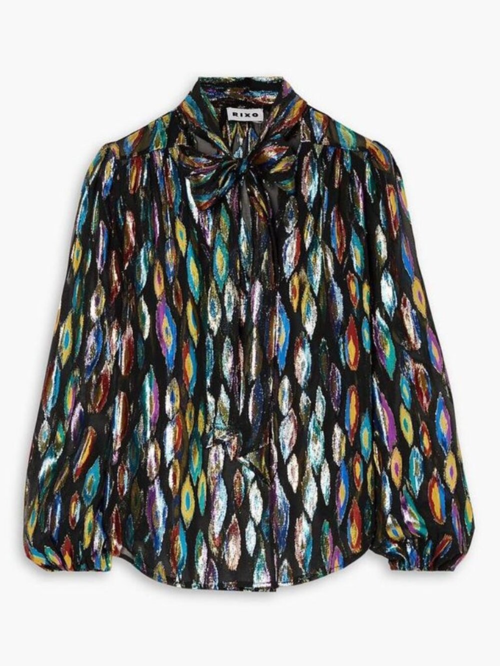 Rixo Moss Metallic Jacquard Tie Blouse, XXS, US 2